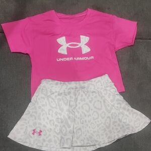 Under Armour Hot Pink Tee and White Patterned Skirt